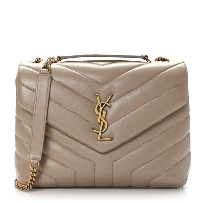 Saint Laurent Calfskin Y Quilted Monogram Small Loulou Chain Satchel Dark Beige 1 of 9