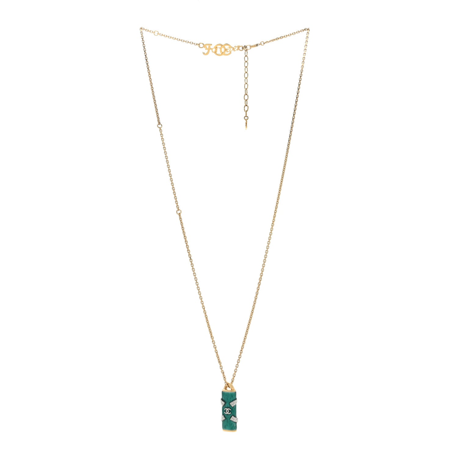 Chanel Crystal CC Forever CC Long Necklace Gold Green 2 of 4
