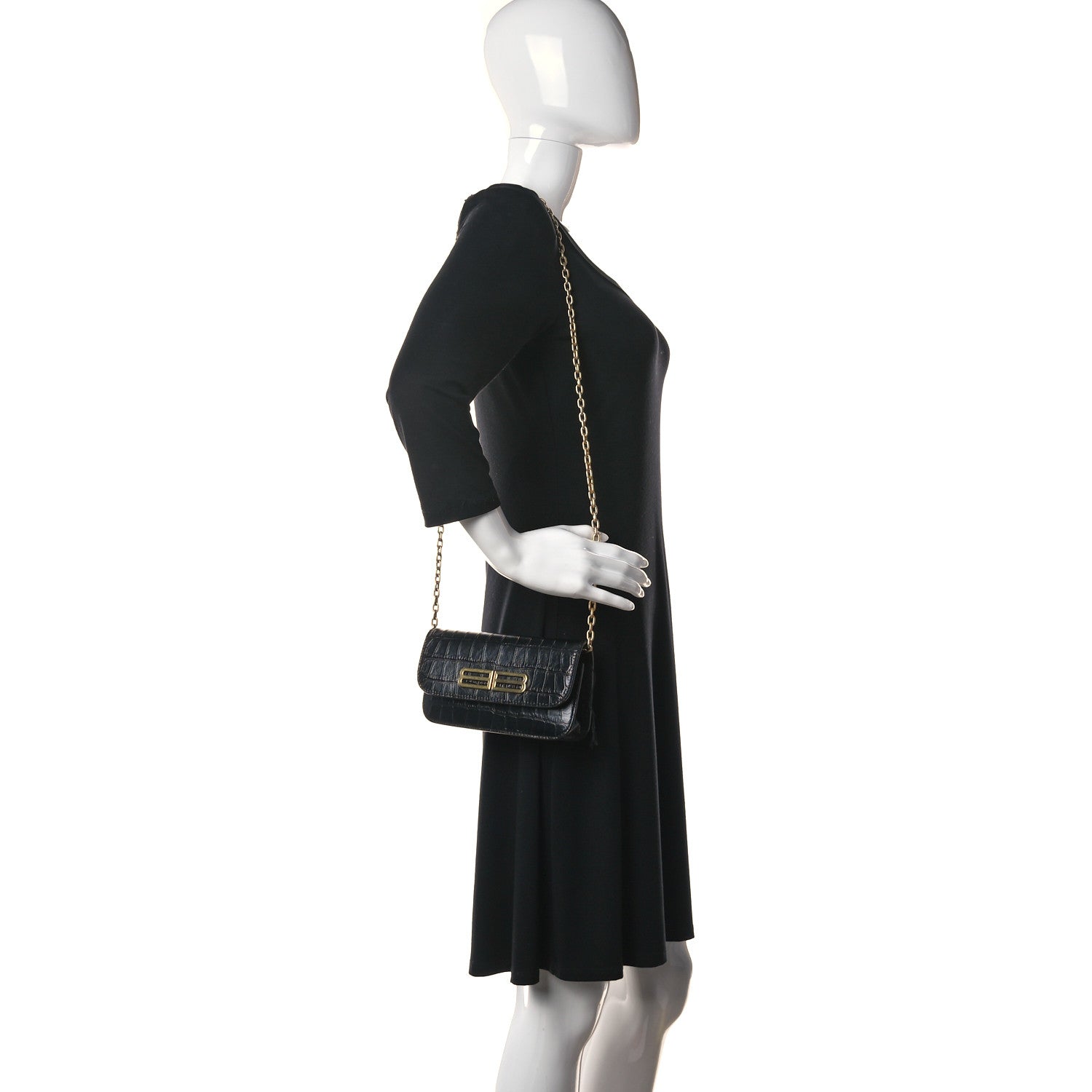 Balenciaga Extra Supple Calfskin Crocodile Embossed Gossip Chain Bag XS Black 2 of 10