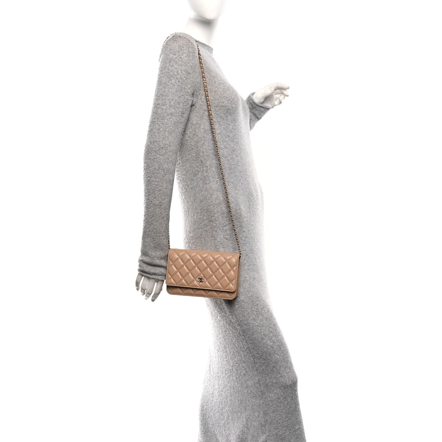Chanel Caviar Quilted Wallet on Chain WOC Beige 2 of 11