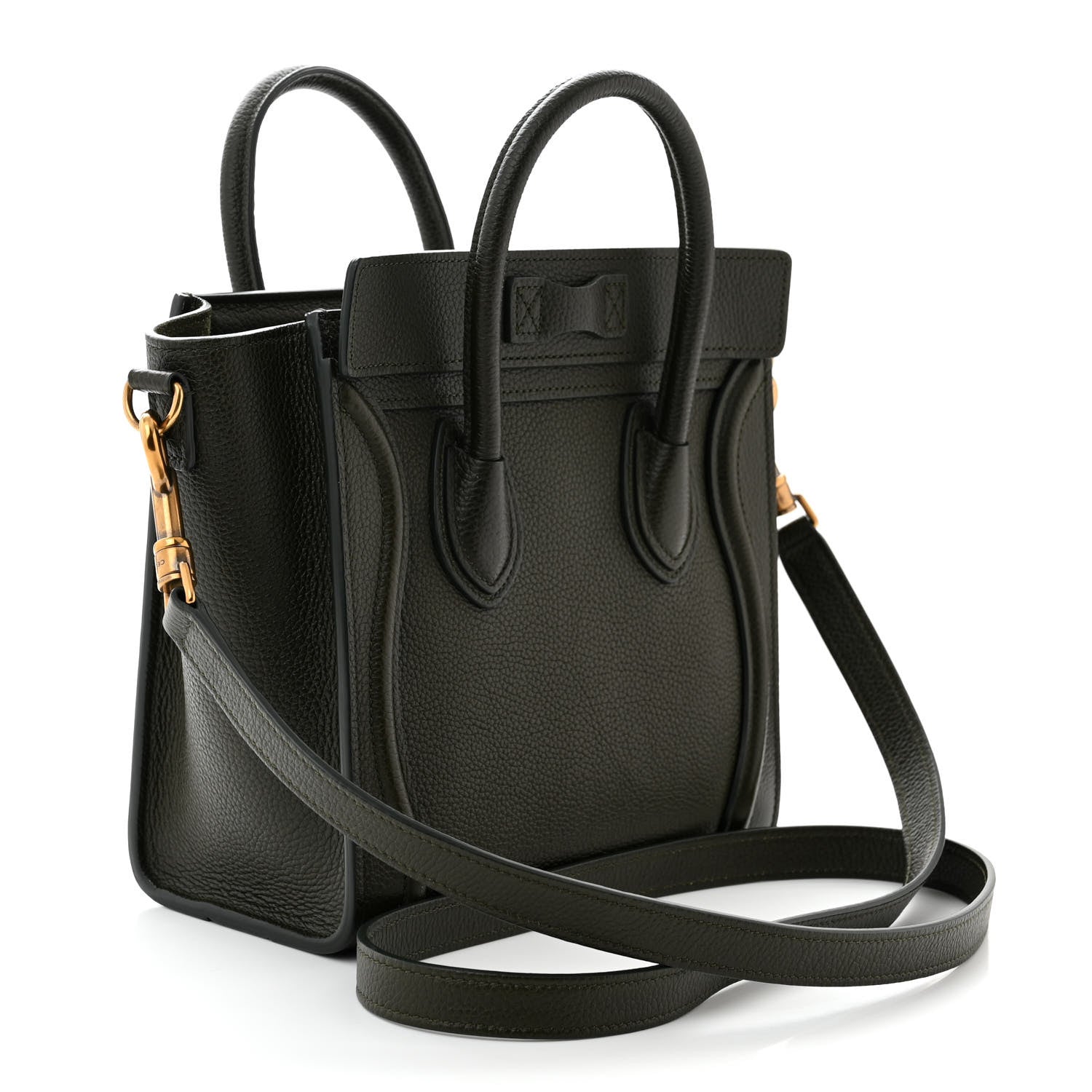 Celine Drummed Calfskin Nano Luggage Khaki 3 of 12