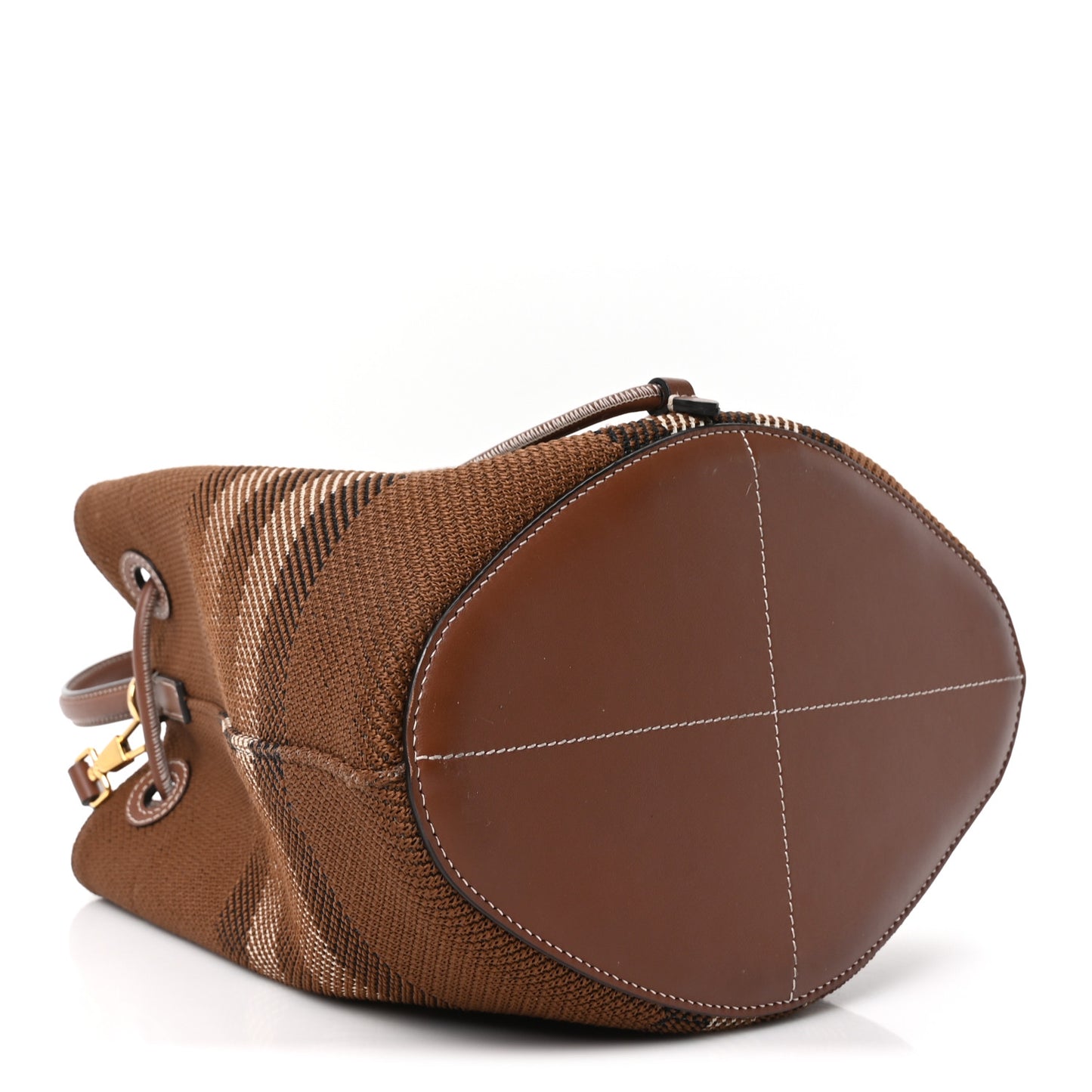 Knitted Check Calfskin TB Small Drawstring Bucket Bag Dark Birch Brown