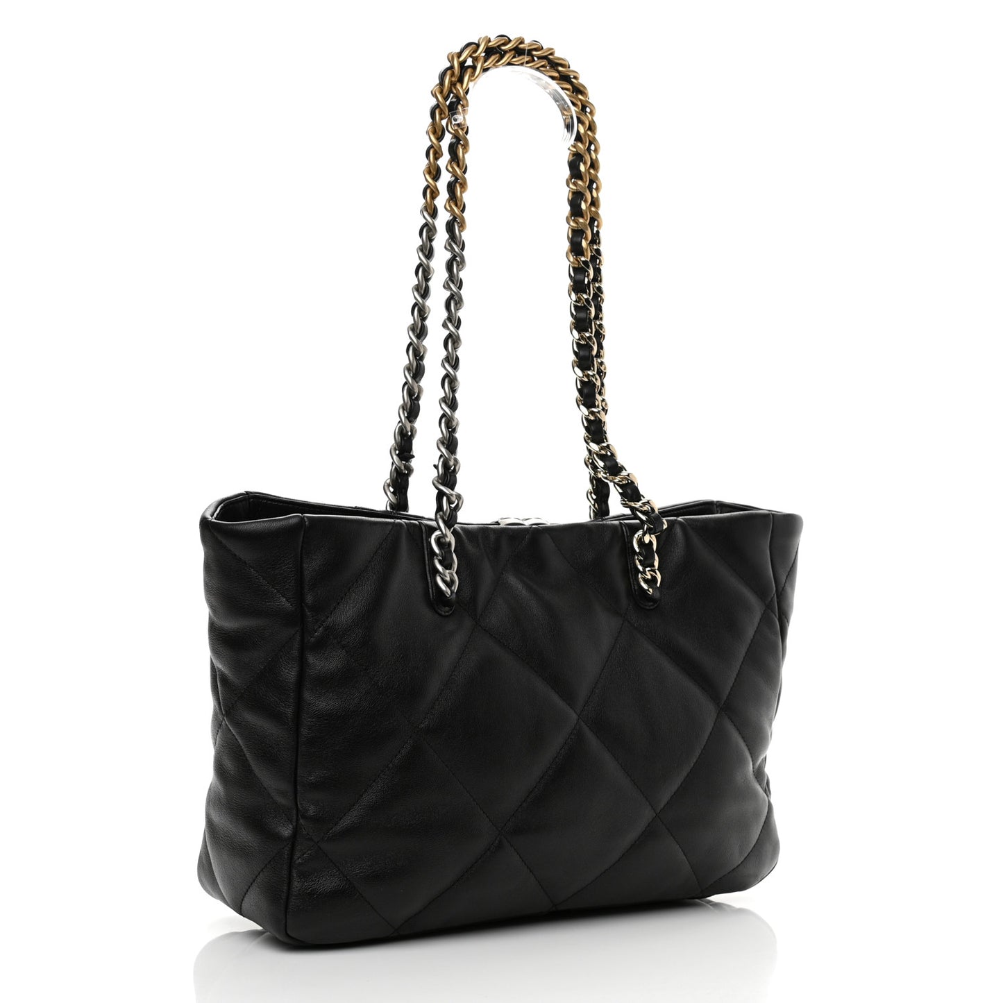 Lambskin Quilted Chanel 19 East West Shopping Bag Black