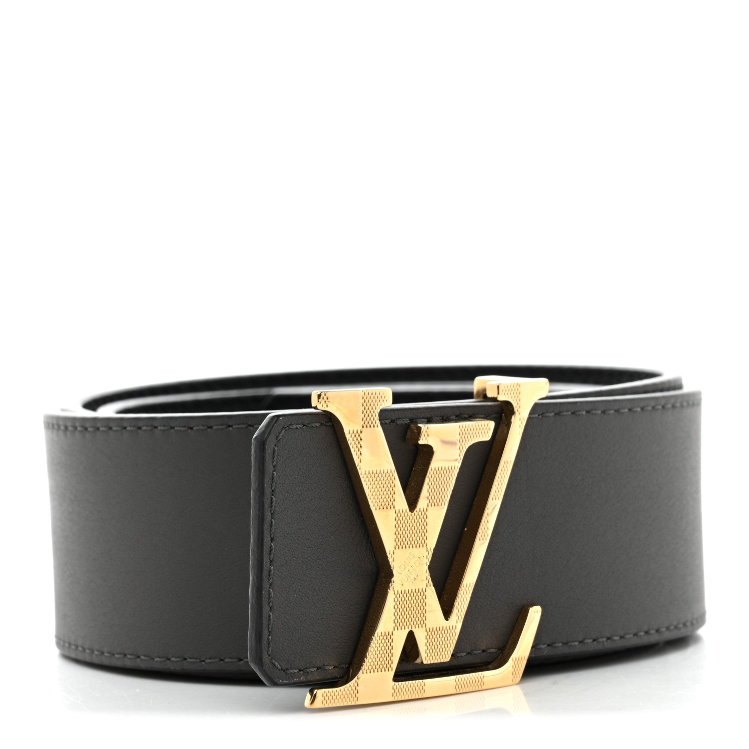 Louis Vuitton Calfskin 40mm Damier LV Initiales Reversible Belt 95 38 Gray Black 2 of 8