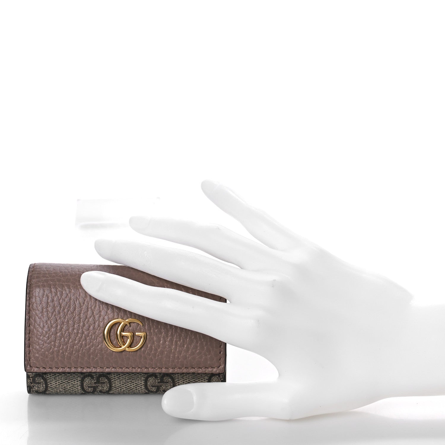 Gucci Dollar Calfskin GG Supreme Monogram GG Marmont 6 Key Holder Case Porcelain Rose Beige Ebony 2 of 9