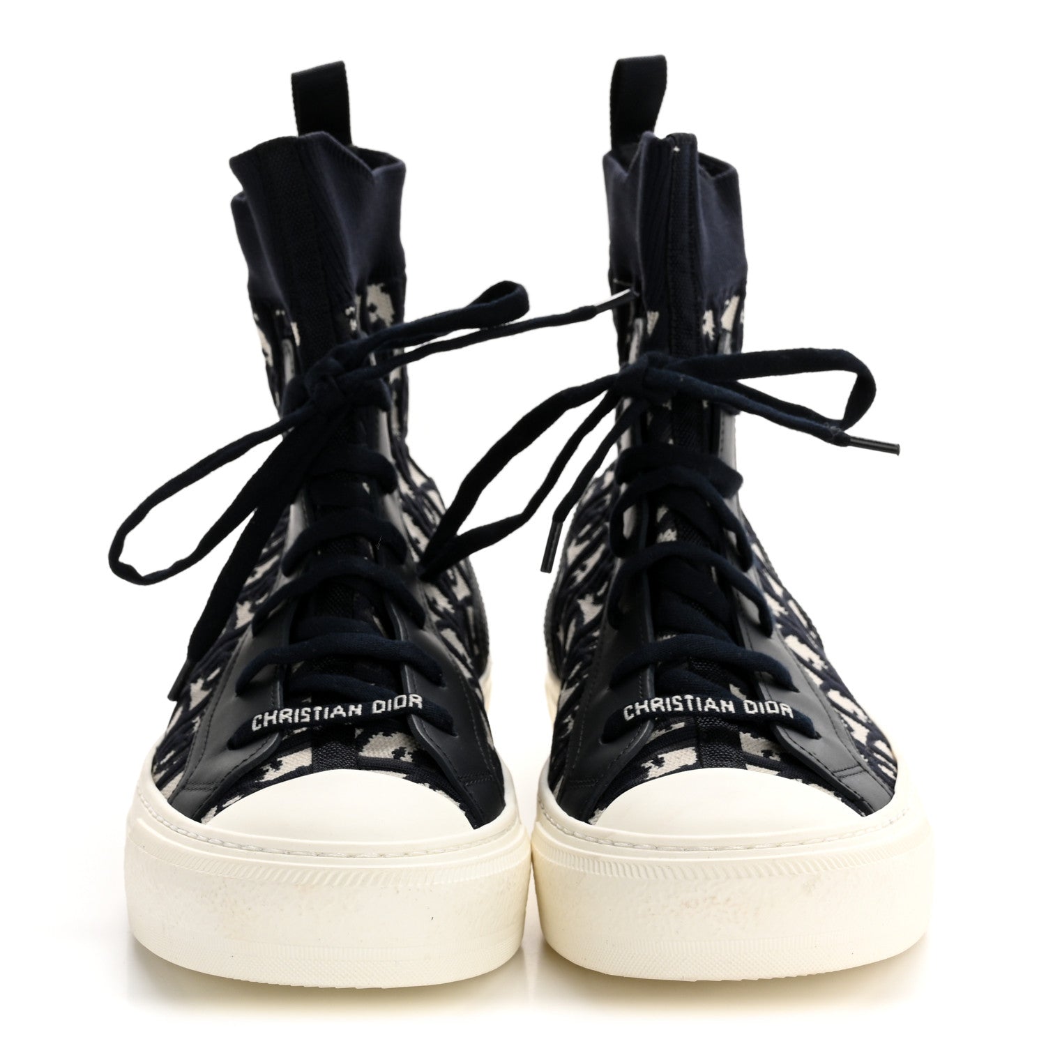 Christian Dior Technical Knit Calfskin Oblique Womens Walk'n Dior High Top Sneakers 39 Deep Blue 3 of 9