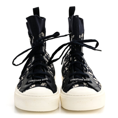 Christian Dior Technical Knit Calfskin Oblique Womens Walk'n Dior High Top Sneakers 39 Deep Blue 3 of 9