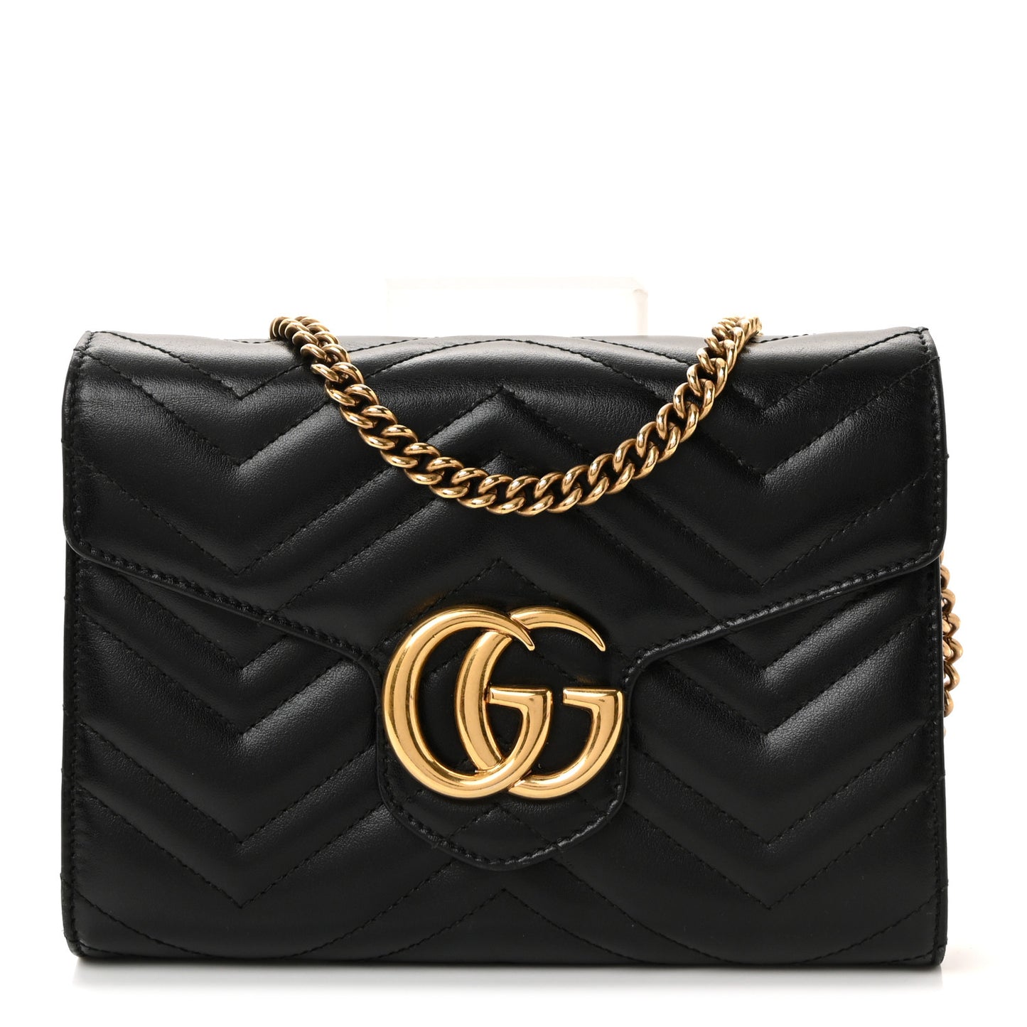 Calfskin Matelasse GG Marmont Chain Wallet Black