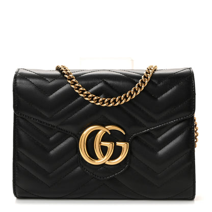 Gucci Calfskin Matelasse GG Marmont Chain Wallet Black 1 of 11
