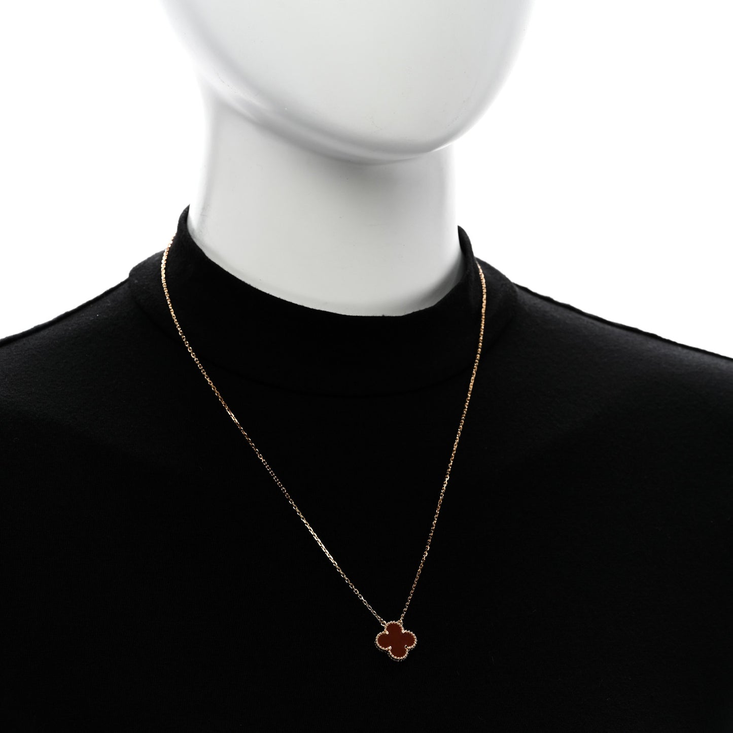 18K Yellow Gold Carnelian Vintage Alhambra Pendant Necklace