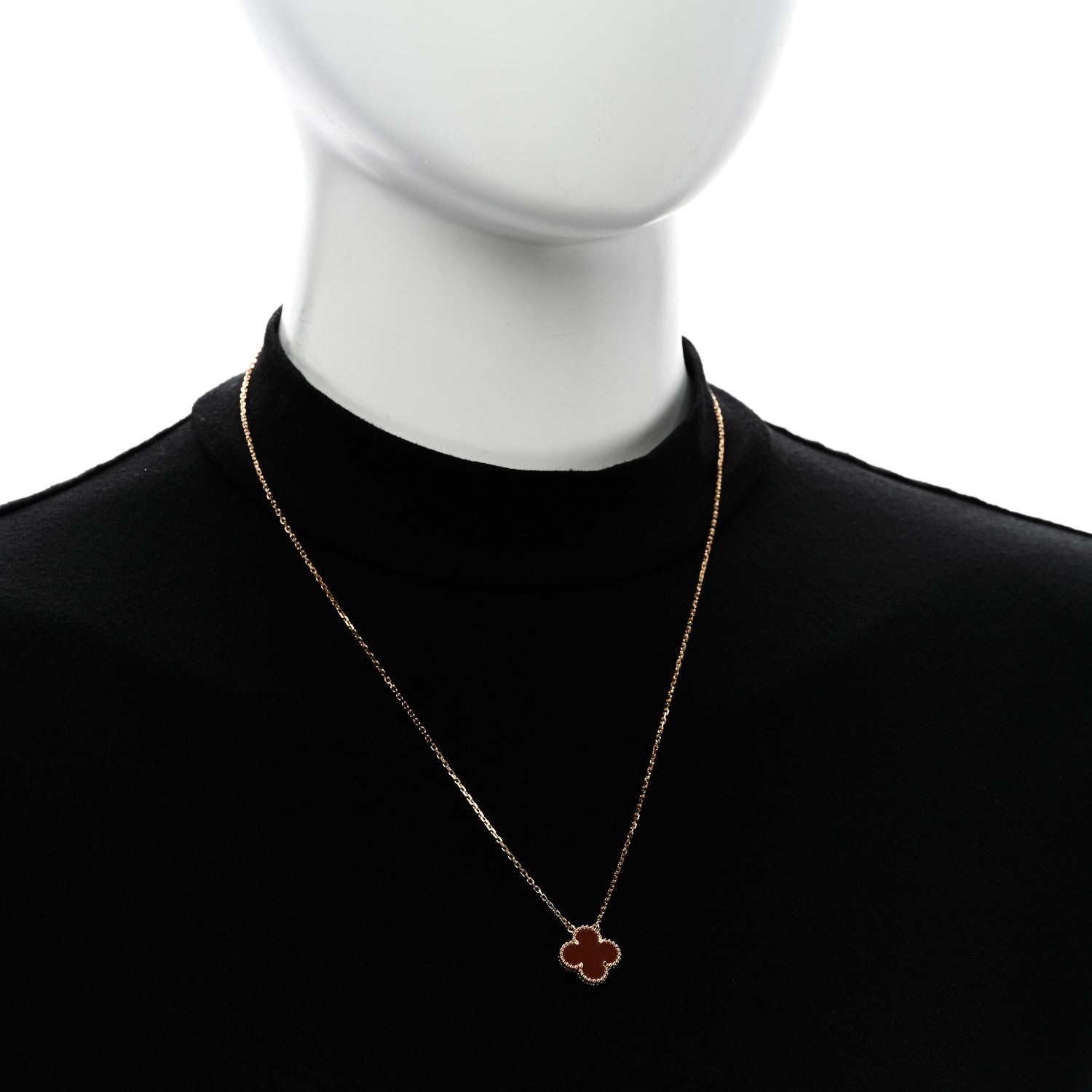 Van Cleef & Arpels 18K Yellow Gold Carnelian Vintage Alhambra Pendant Necklace 2 of 5