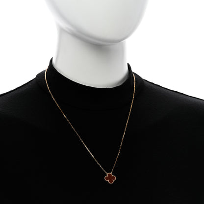 Van Cleef & Arpels 18K Yellow Gold Carnelian Vintage Alhambra Pendant Necklace 2 of 5