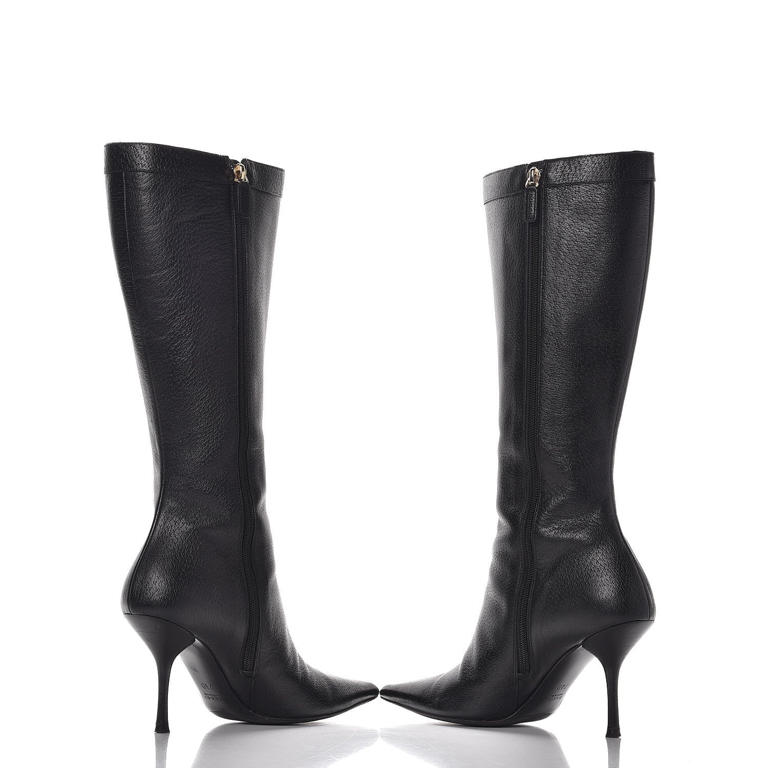 Gucci Calfskin D Ring Knee High Boots 7.5 Black 6 of 12