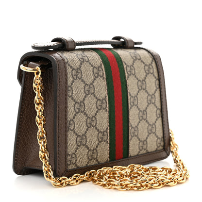 Gucci GG Supreme Monogram Textured Dollar Calfskin Web Mini Ophidia Padlock Top Handle Chain Shoulder Bag Beige Ebony New Acero 3 of 10