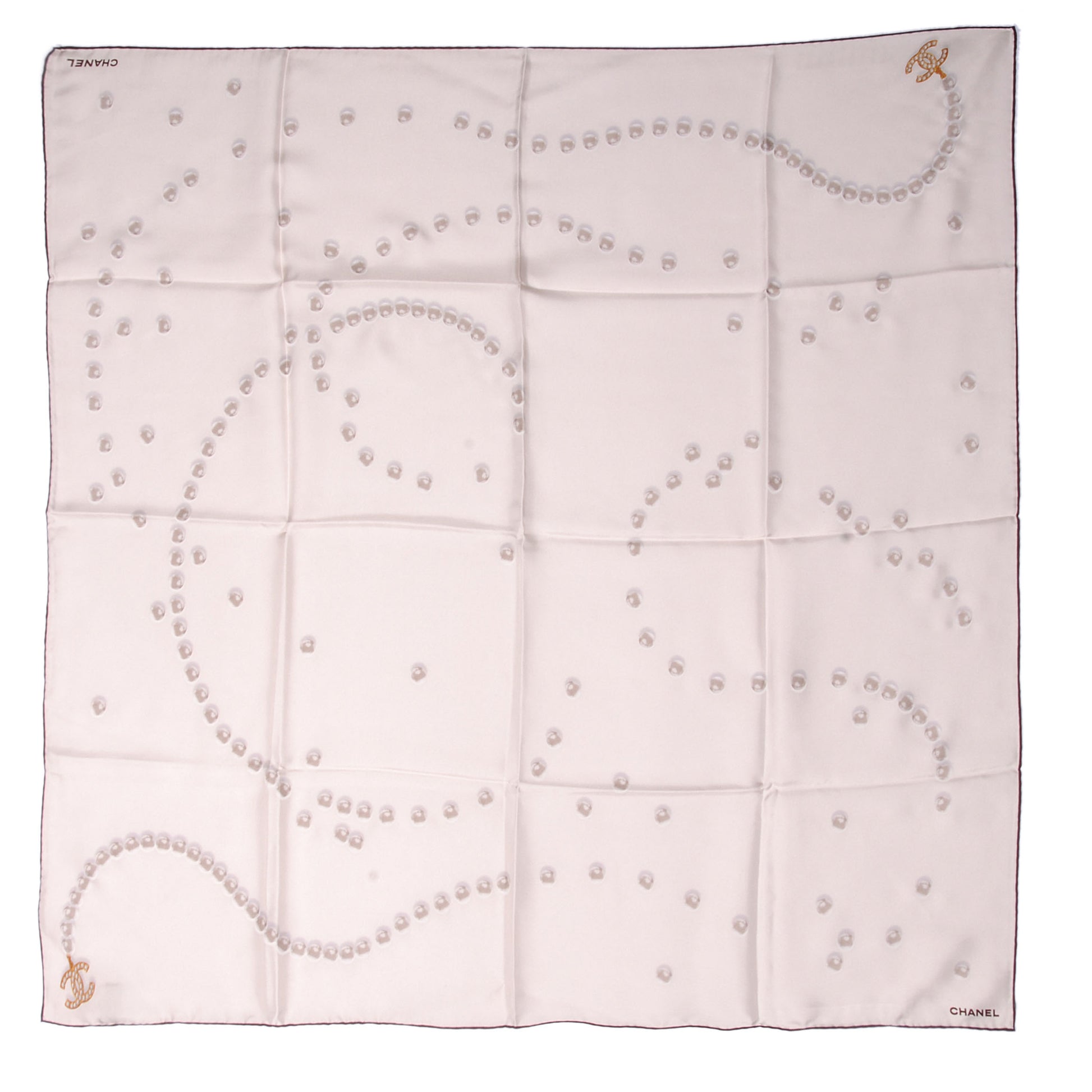 Chanel Silk Pearl CC Square Scarf Ivory 2 of 10