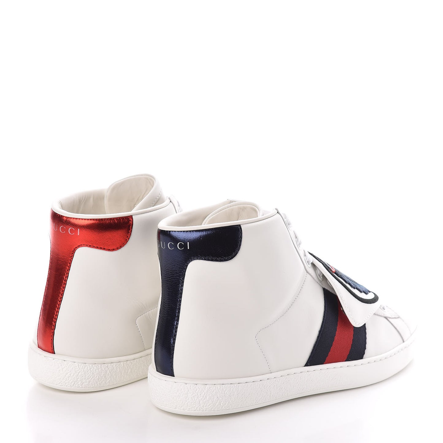 Calfskin Web Wolf Removable Patches Mens Ace High Top Sneakers 6 White