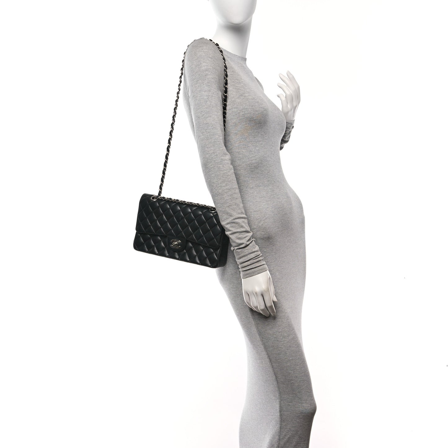 Lambskin Quilted Medium Double Flap Black