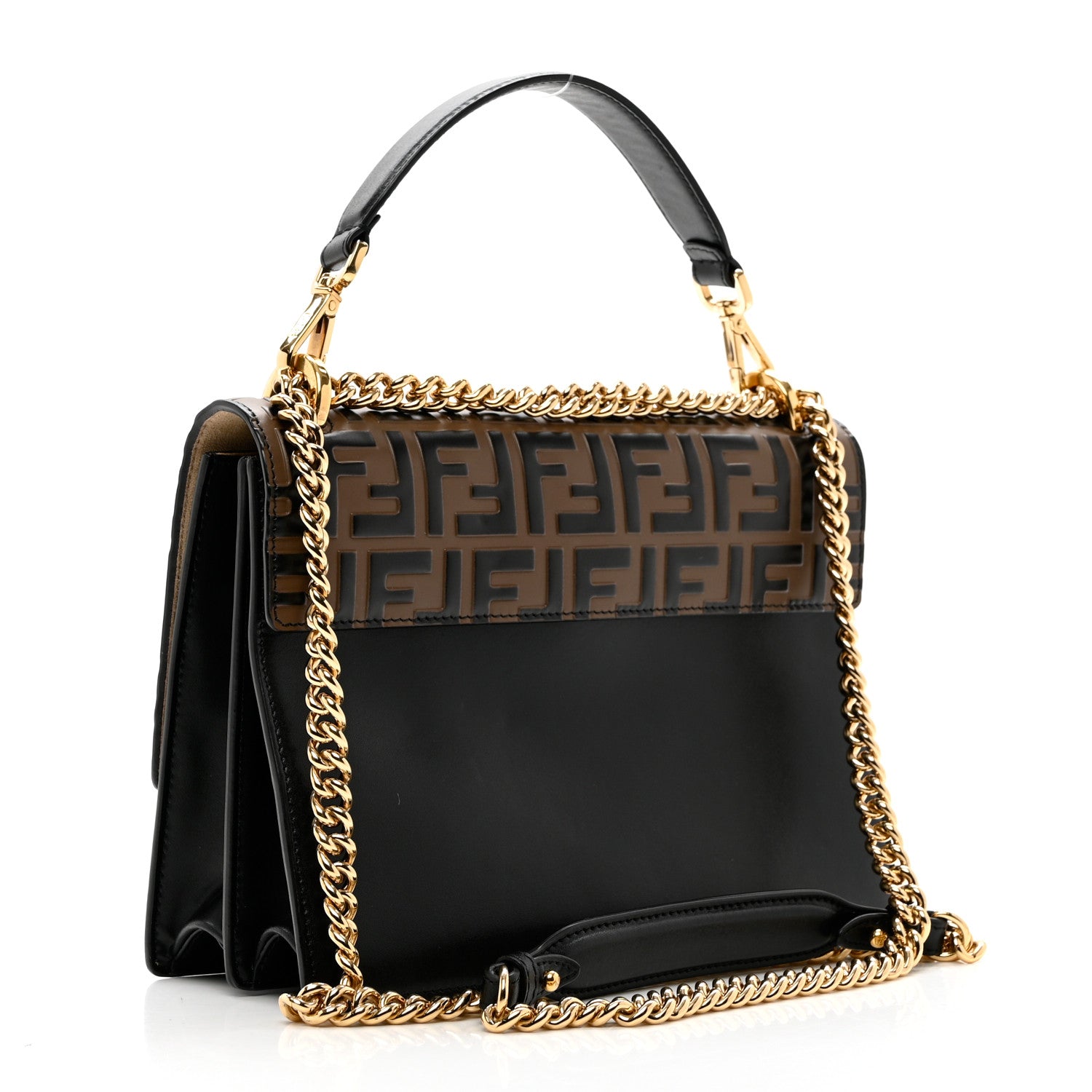 Fendi Vitello Liberty Bi-Color FF 1974 Embossed Kan U Shoulder Bag Black Maya 3 of 9