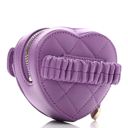 Chanel Lambskin Quilted CC In Love Heart Zipped Arm Coin Purse Purple 3 of 7