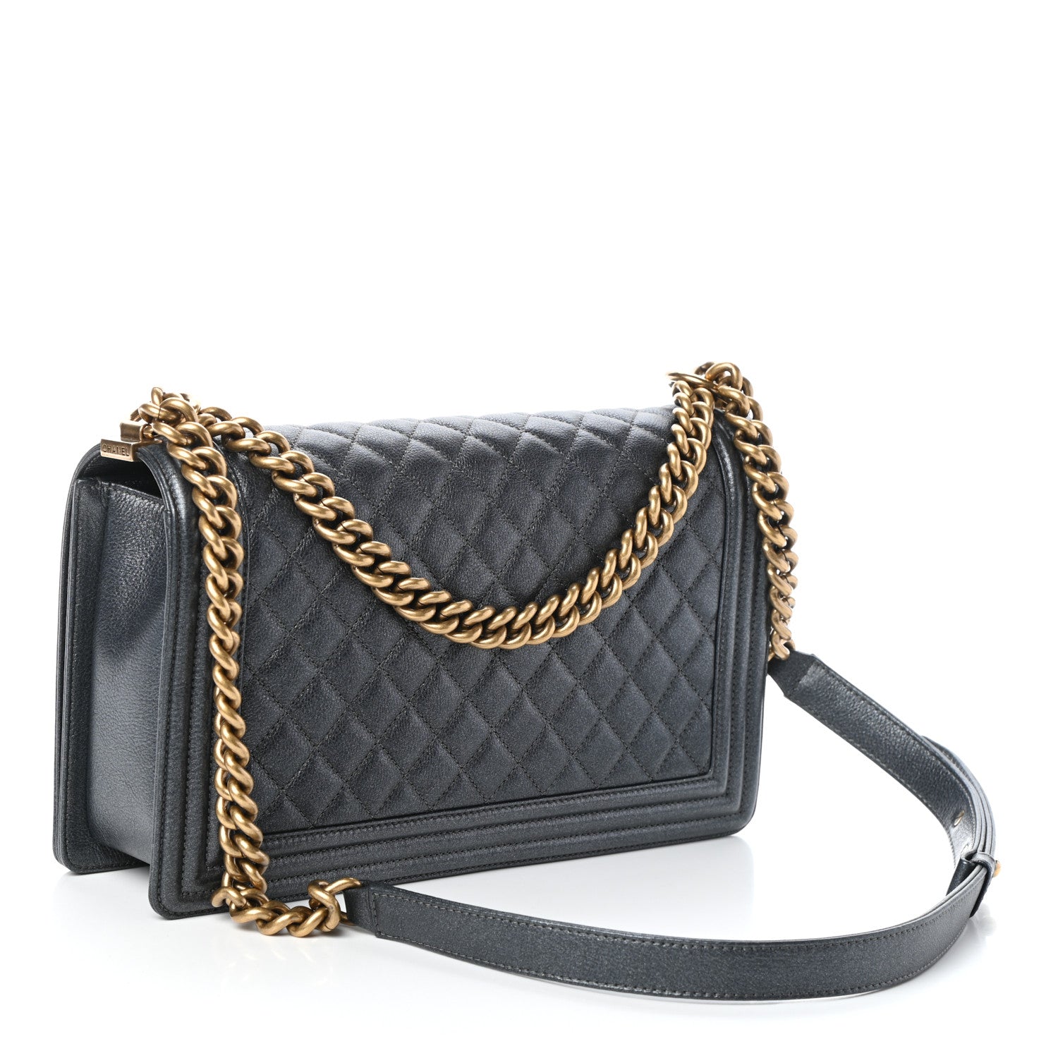 Chanel Metallic Calfskin Quilted New Medium Boy Flap Dark Grey 3 of 10