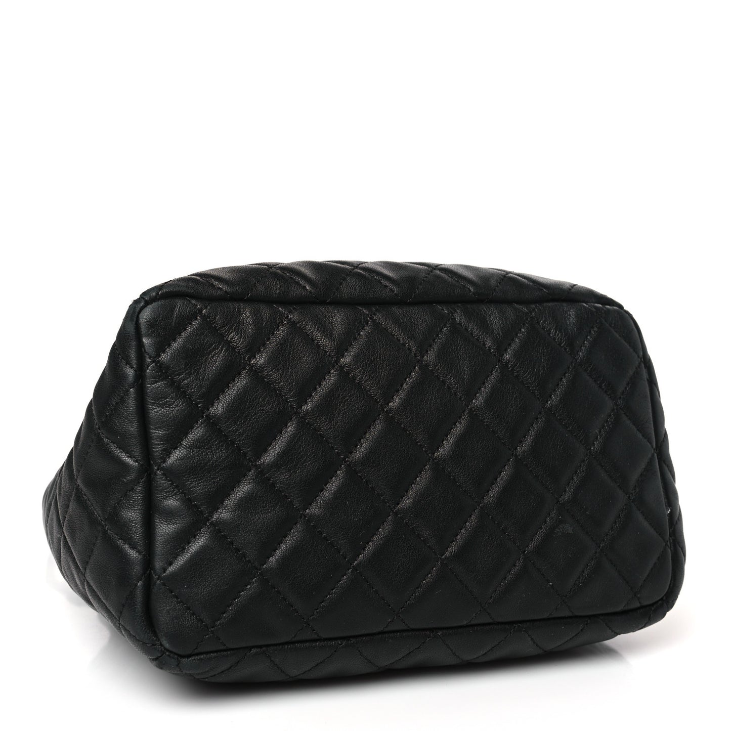 Lambskin Quilted CC Chain Bucket Bag Black