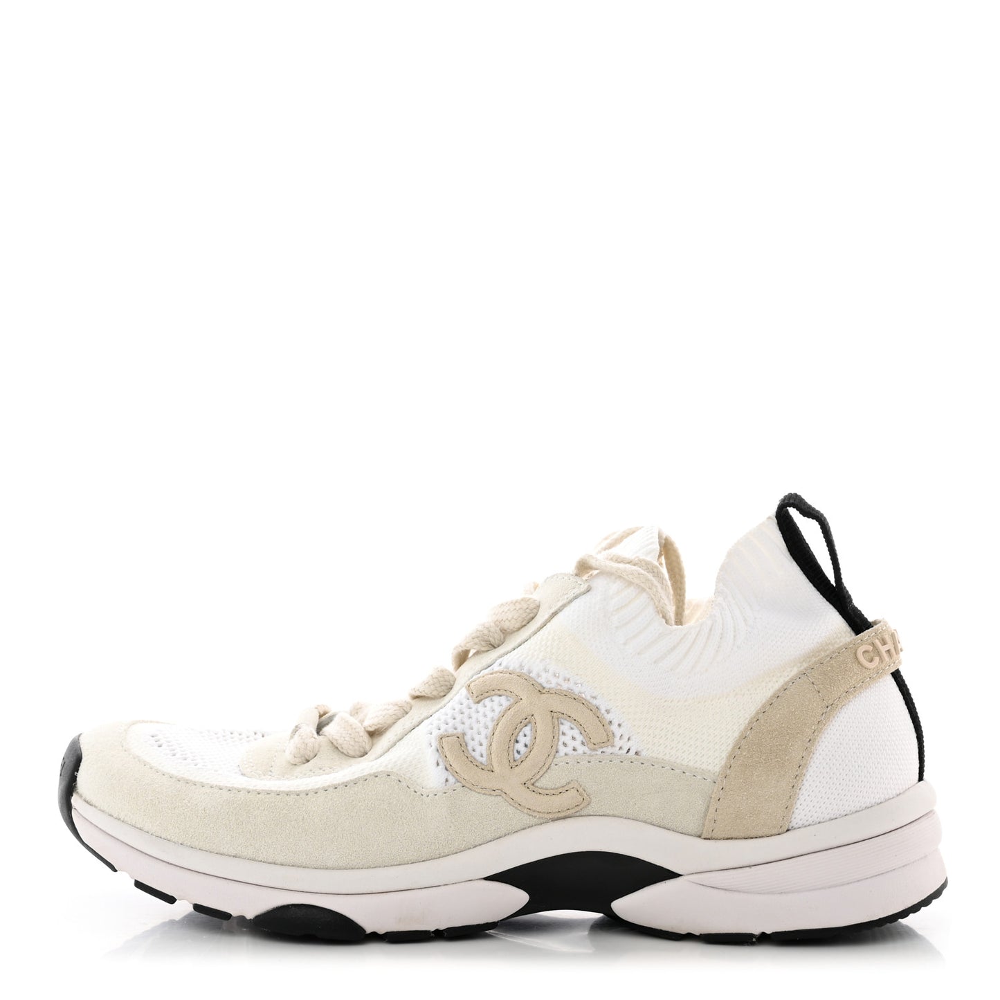 Mesh Suede Fabric Womens CC Sneakers 40 White Ivory Light Beige