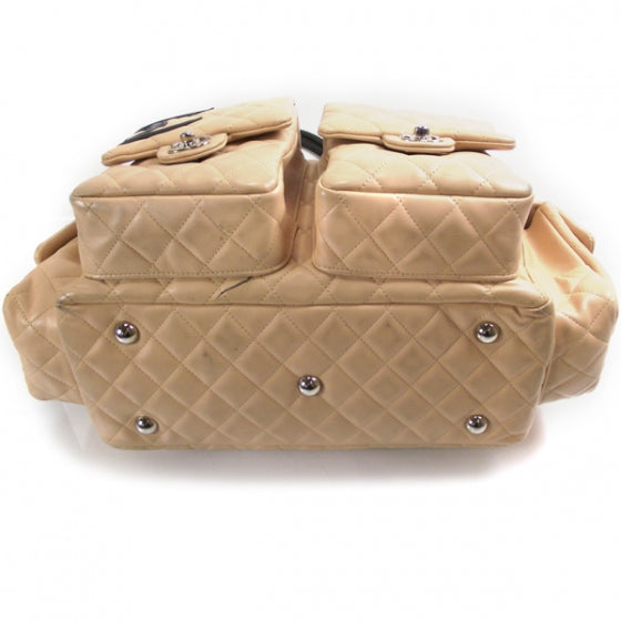 Calfskin Quilted Large Cambon Multipocket Reporter Beige Black