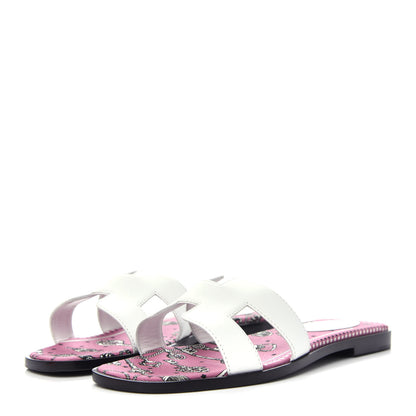 Hermes Box Calfskin Bois De Rose Oran Sandals 37.5 White 3 of 11