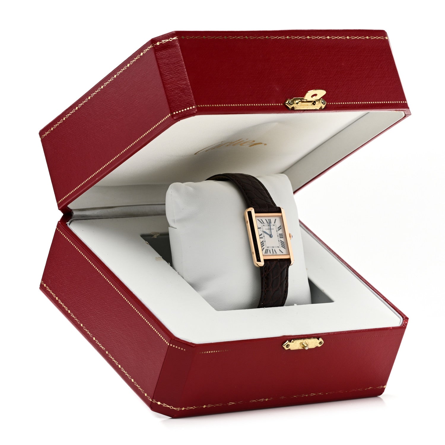 Cartier Stainless Steel 18K Pink Gold Alligator 24mm Tank Solo Quartz Watch Brown 5 of 5