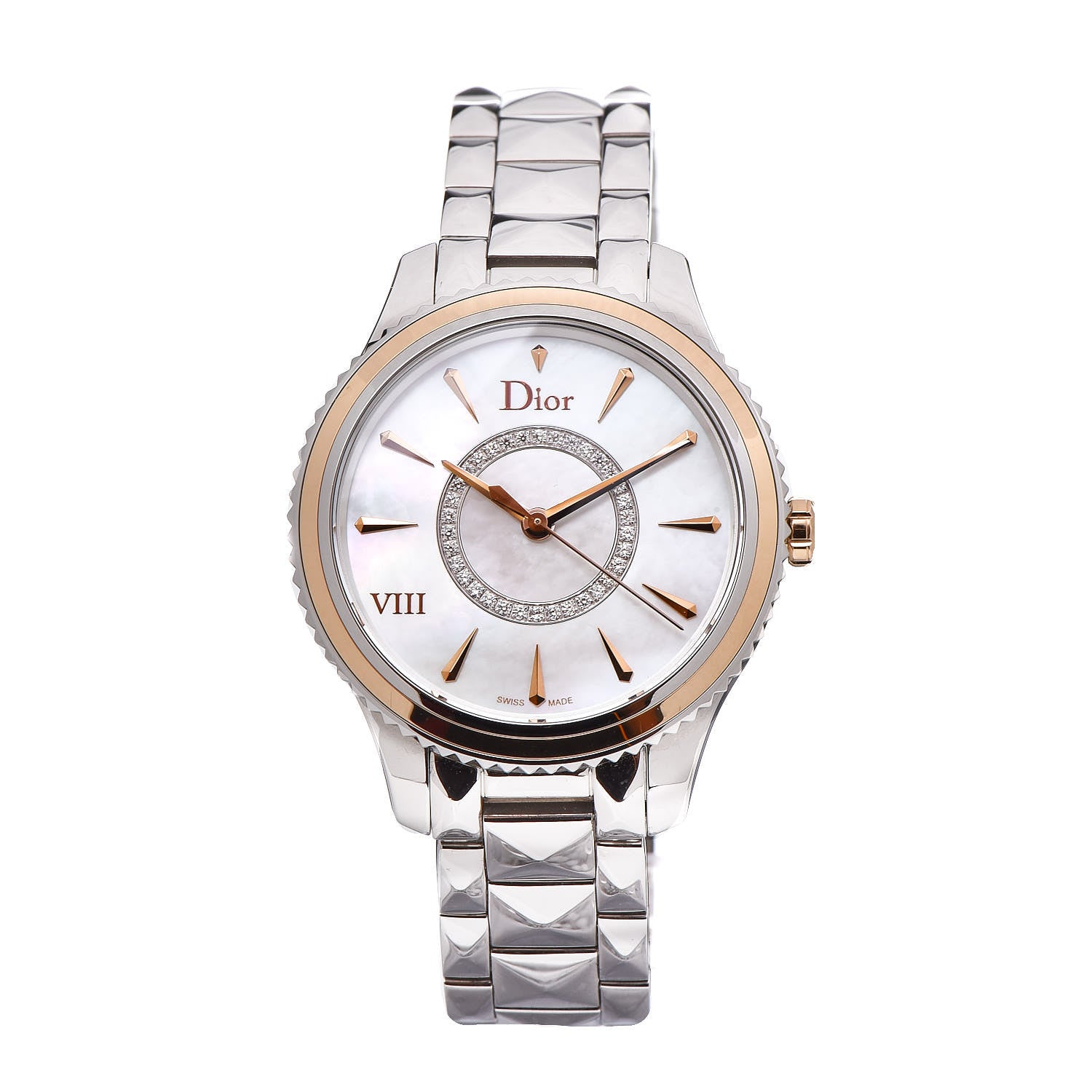 Christian Dior Stainless Steel 18K Rose Gold Diamond Mother of Pearl 32mm Dior VIII Montaigne Quartz Watch 1 of 6