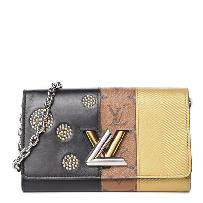 Louis Vuitton Calfskin Reverse Monogram Studded Night Lights Twist Chain Wallet 1 of 13