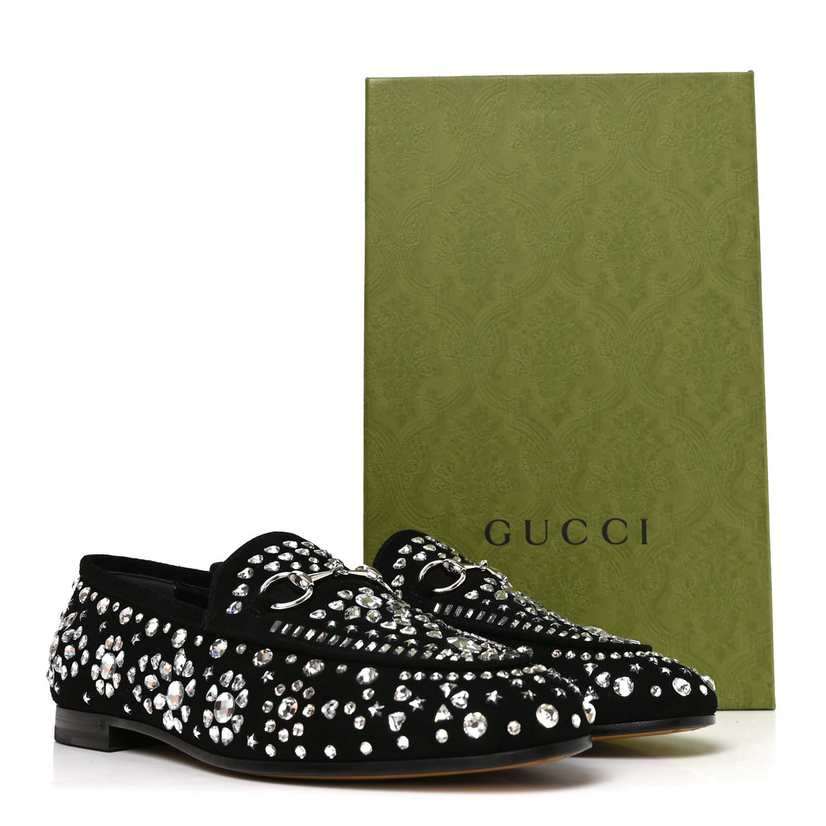 Gucci Kid Scamosciato Crystal GG Monogram Jordaan Loafer 37.5 Black 9 of 9