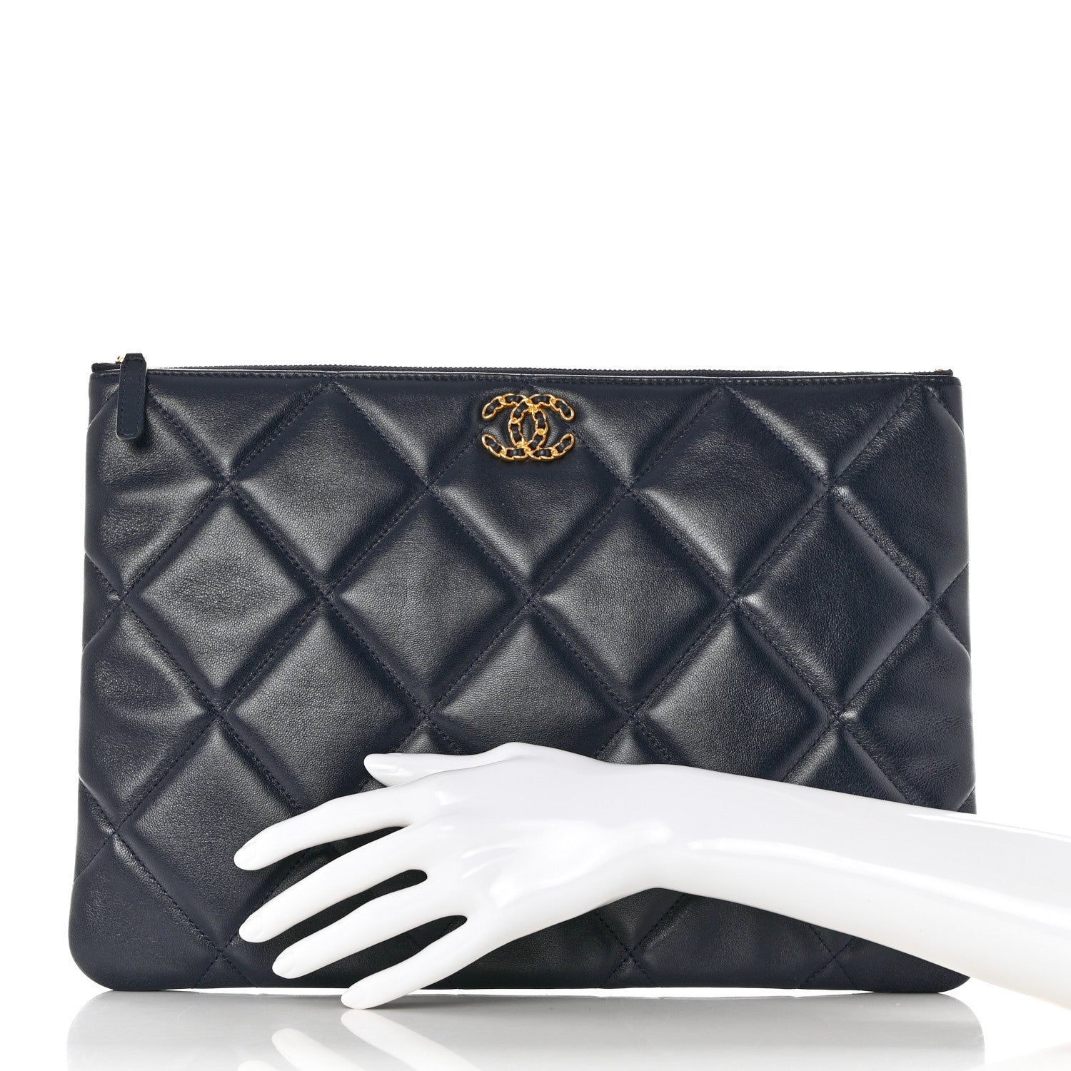 Chanel Goatskin Quilted Large Chanel 19 Pouch Navy 2 of 8
