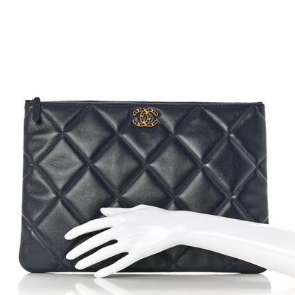 Chanel Goatskin Quilted Large Chanel 19 Pouch Navy 2 of 8