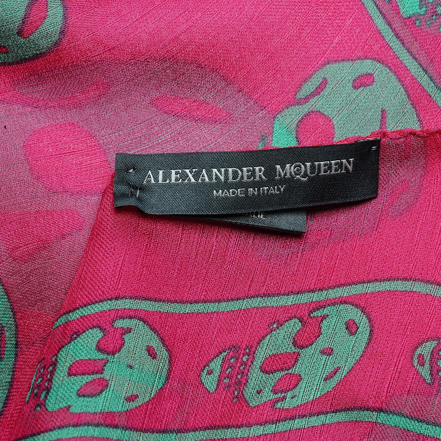Alexander McQueen Silk Chiffon Skull Scarf Pink Green 5 of 5