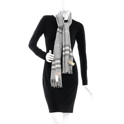 Burberry Cashmere Giant Check Fringe Scarf Pale Grey 2 of 5