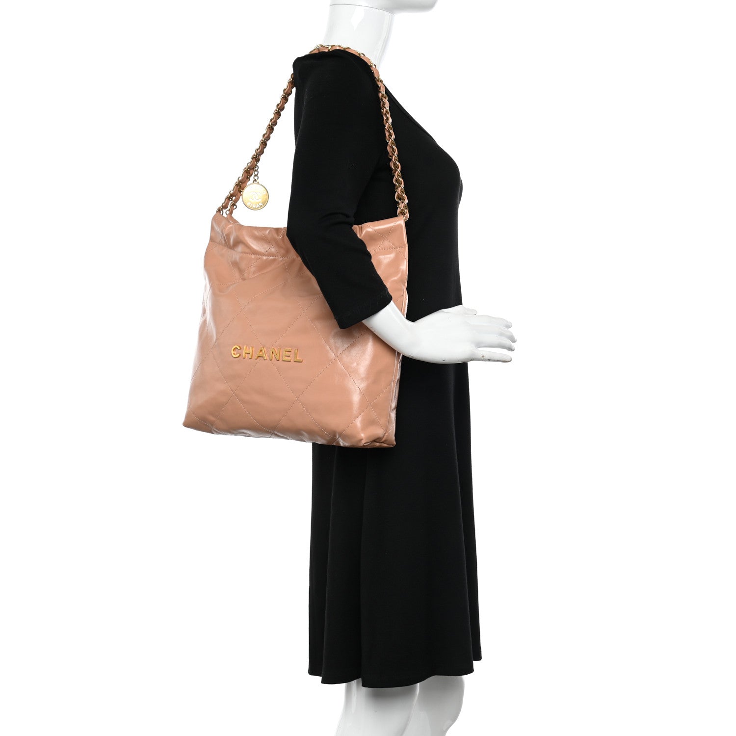 Chanel Shiny Calfskin Quilted Small Chanel 22 Beige 2 of 10