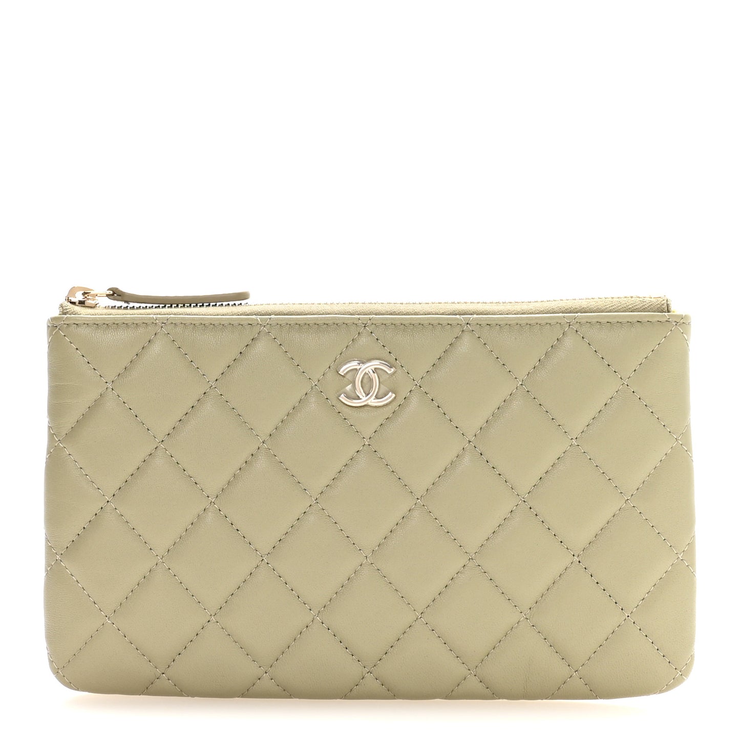 Lambskin Quilted Cosmetic Case Light Green