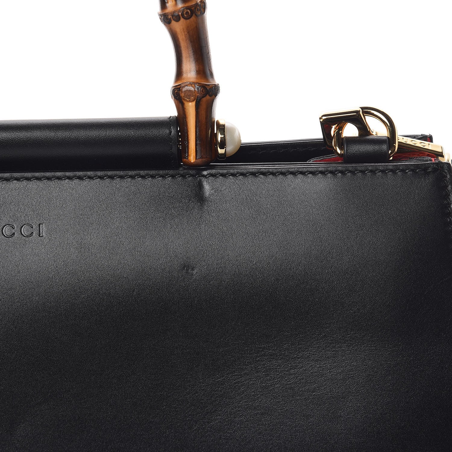 Gucci Nappa Bamboo Web Medium Nymphaea Top Handle Bag Black 11 of 12