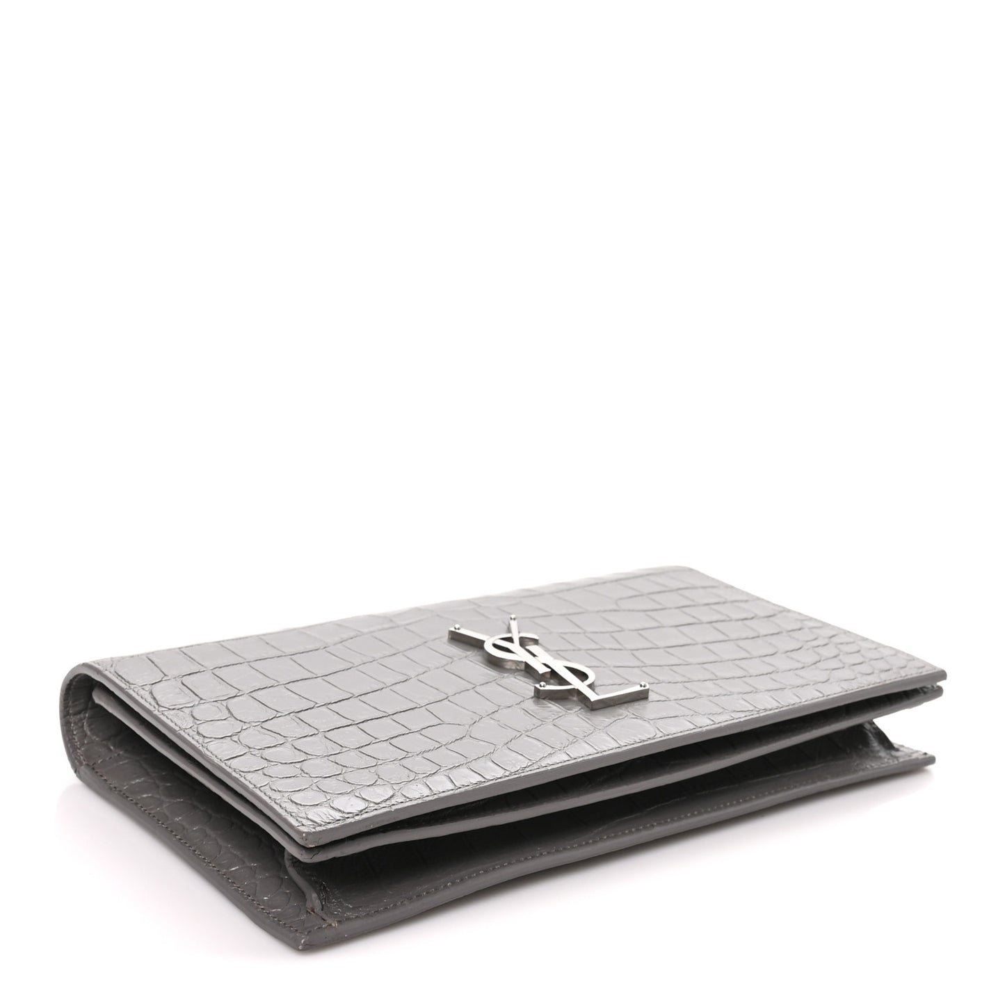 Croc Embossed Calfskin Classic Kate Monogram Clutch Fog