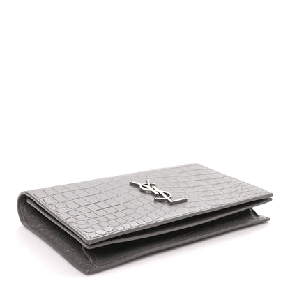Saint Laurent Croc Embossed Calfskin Classic Kate Monogram Clutch Fog 4 of 7