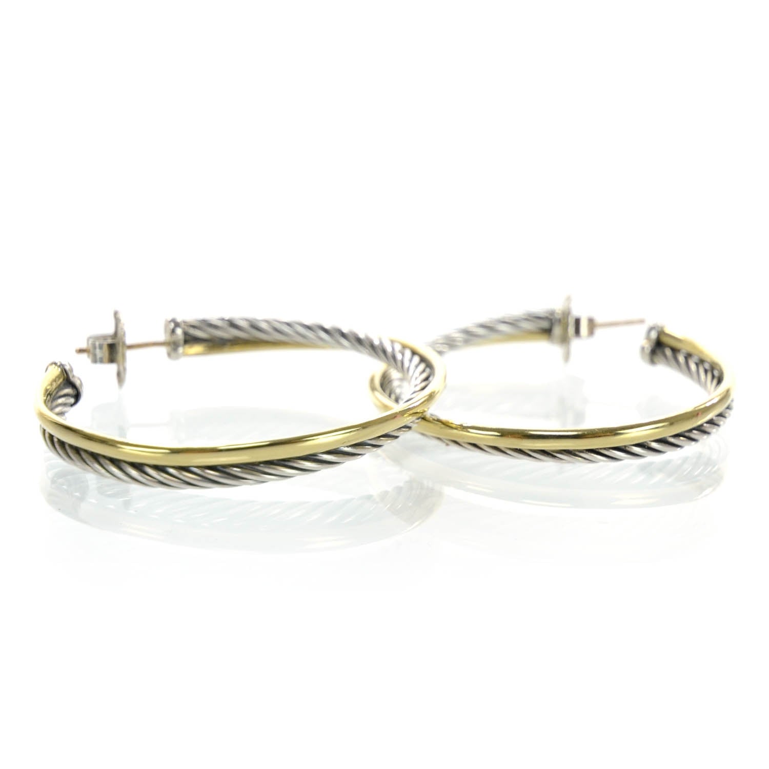 David Yurman 18k Gold Sterling Silver Crossover Cable Hoop Earrings 5 of 6