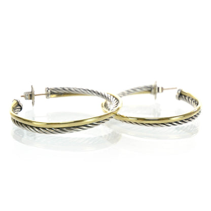 David Yurman 18k Gold Sterling Silver Crossover Cable Hoop Earrings 5 of 6