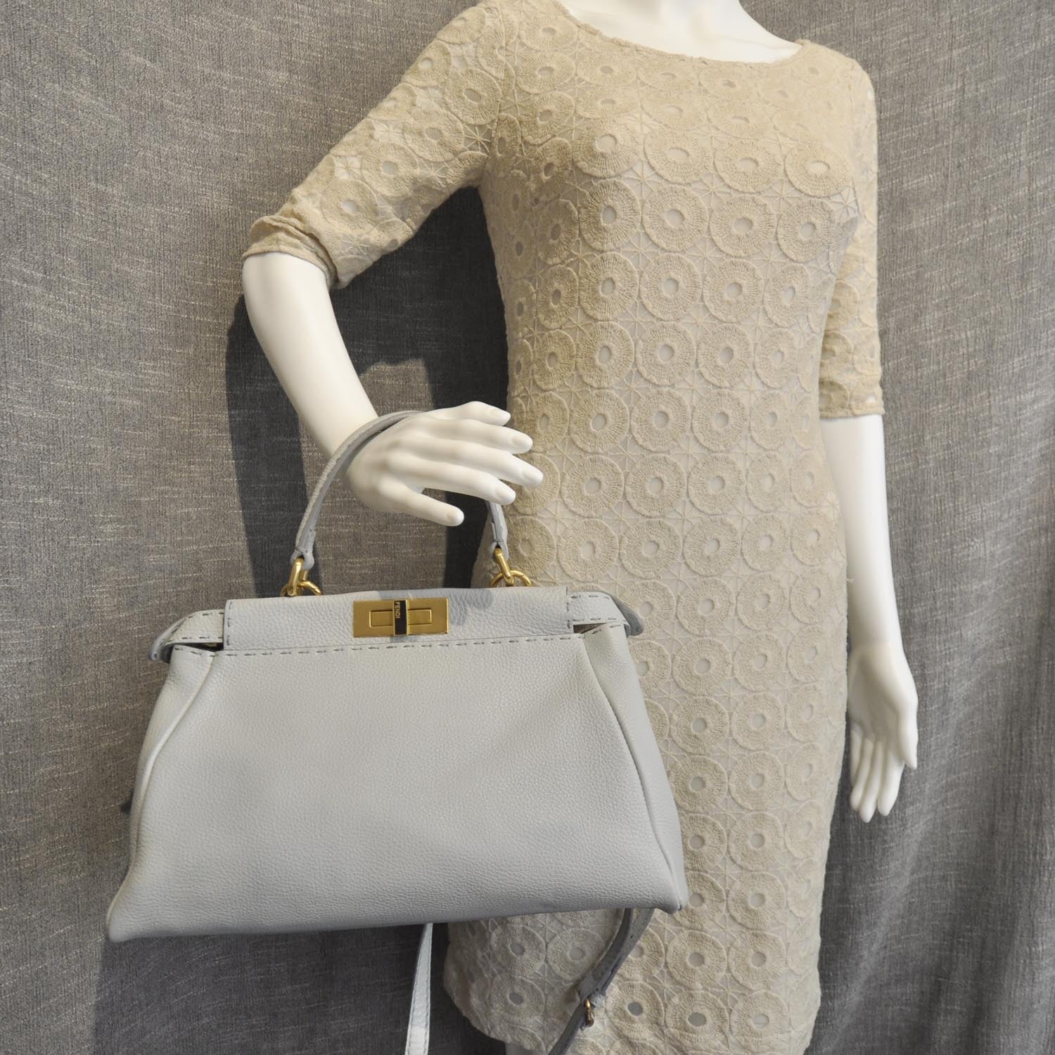 Fendi Cuoio Romano Raffia Selleria Medium Peekaboo Iconic Satchel Acqua Moro 2 of 10