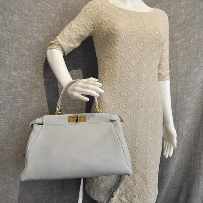 Fendi Cuoio Romano Raffia Selleria Medium Peekaboo Iconic Satchel Acqua Moro 2 of 10