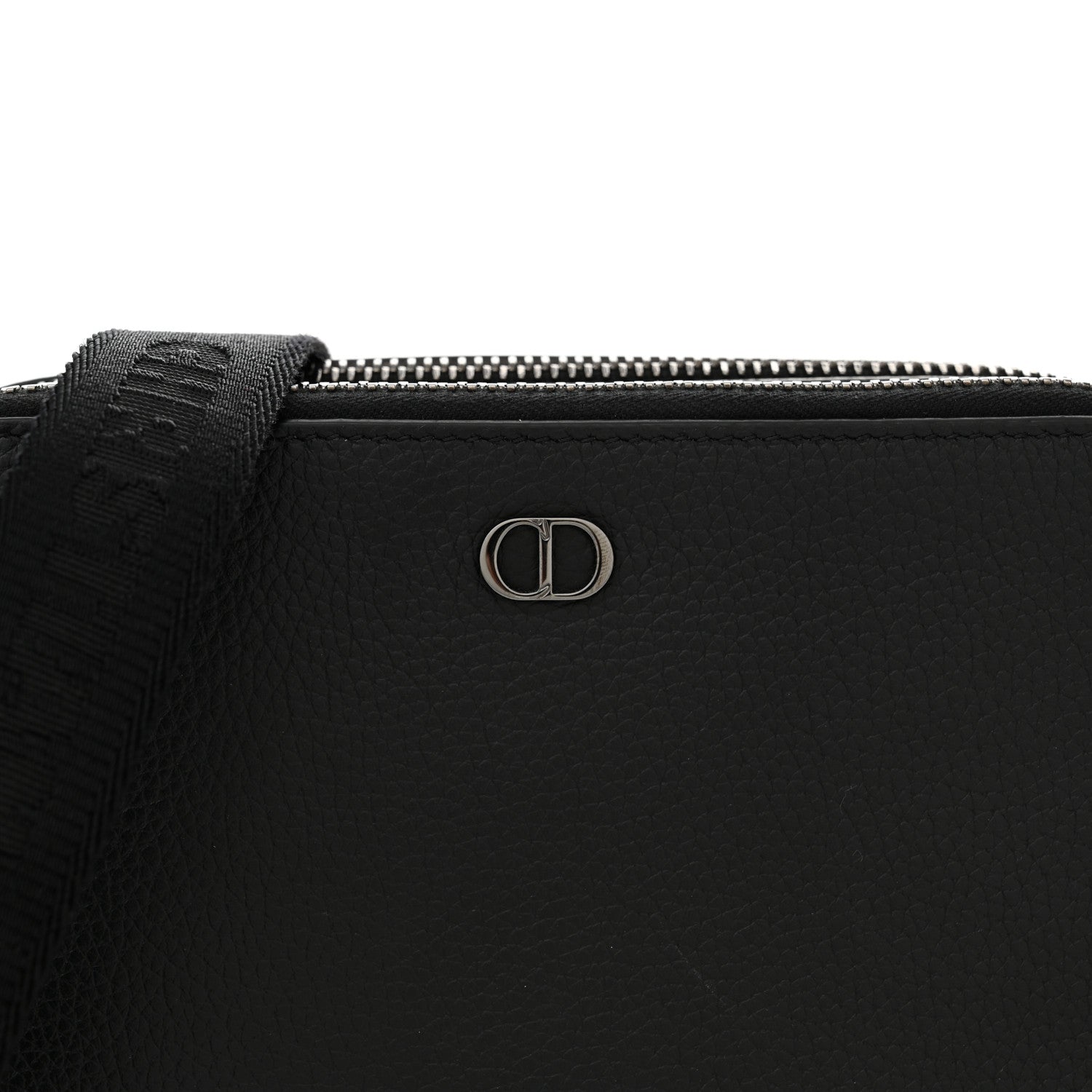 Christian Dior Grained Calfskin CD Icon Zipped Pouch With Strap Black 9 of 12