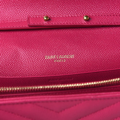 Saint Laurent Grain De Poudre Matelasse Chevron Monogram Chain Wallet Fresh Fuchsia 6 of 8