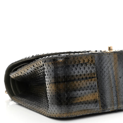 Chanel Metallic Snakeskin Jumbo Double Flap Black Gold Grey 9 of 12
