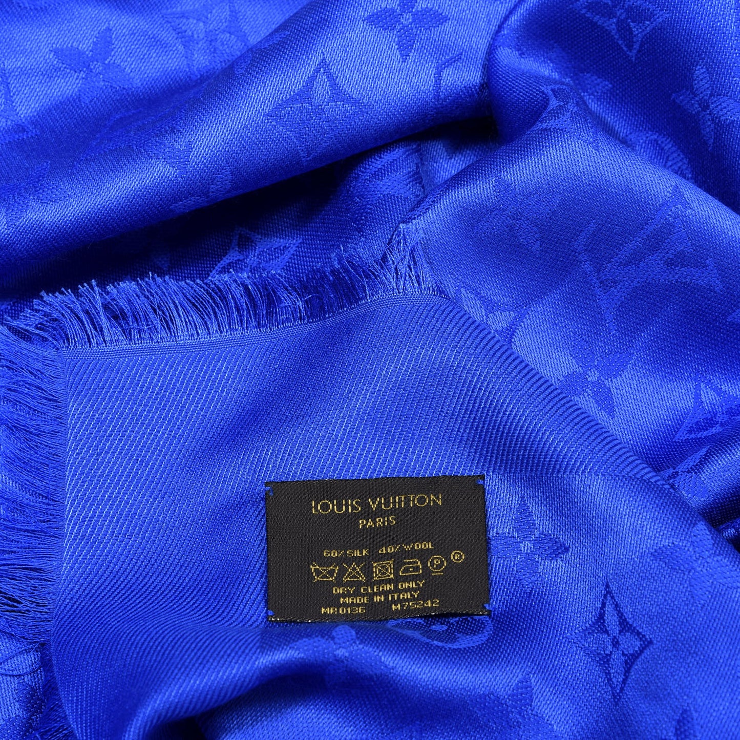 Wool Silk Monogram Shawl Blue