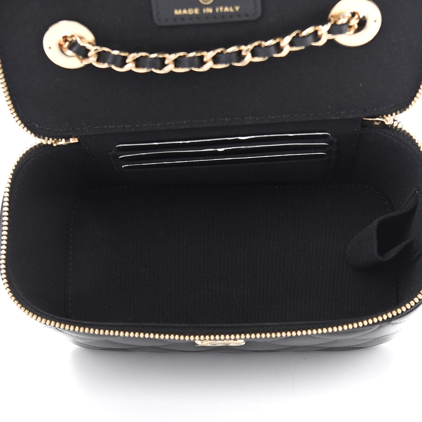 Lambskin Quilted Trendy Small Vanity Case With Chain Black